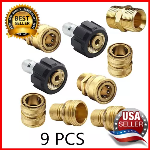 9Pc Pressure Washer Adapter Set Quick Disconnect Kit M22 Swivel to 3/8'' Connect