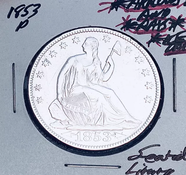 1853-P “Arrows And Rays” Gem Key Date! Seated Liberty Half Dollar.