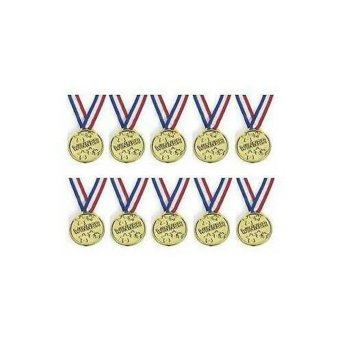 Gold Plastic Winners Medals Sports Day Party Bag Prize Awards Toys Kids Children