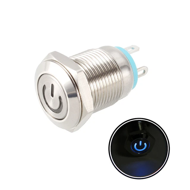 M16BF 16mm Blue Metal Push Button Switch – Flat Top Momentary Switch By Alpinetech