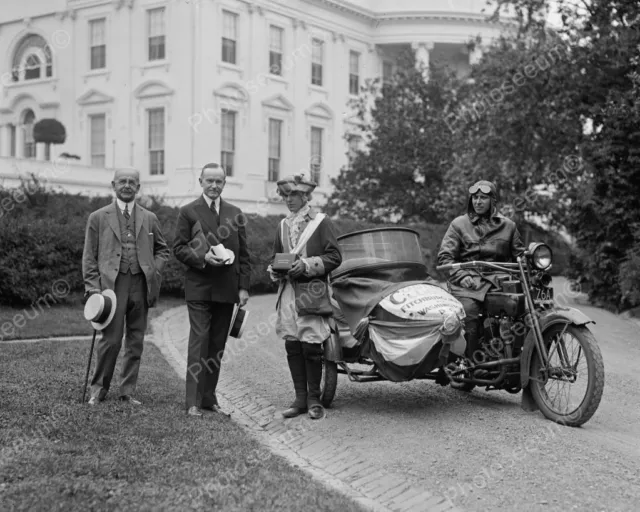 U.S President Coolidge & Motorcycle 1920 8" - 10" B&W Photo Reprint