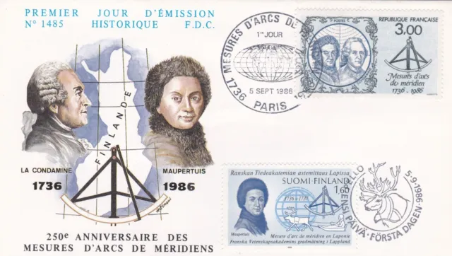 L55 - Enveloppe 1Er Jour - N°1485 - Ann Mesures D'arcs De Meridiens -  1986