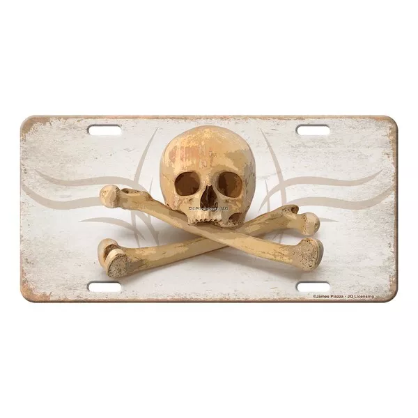 Jolly Roger Tête de Mort Et OS Métal Nouveauté Licence Plaque Étiquette