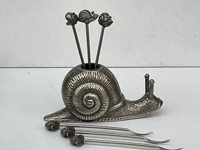 Excellent Vintage Set of 6 Snail/Escargot Forks and Snail Holder Plated c.1950’s