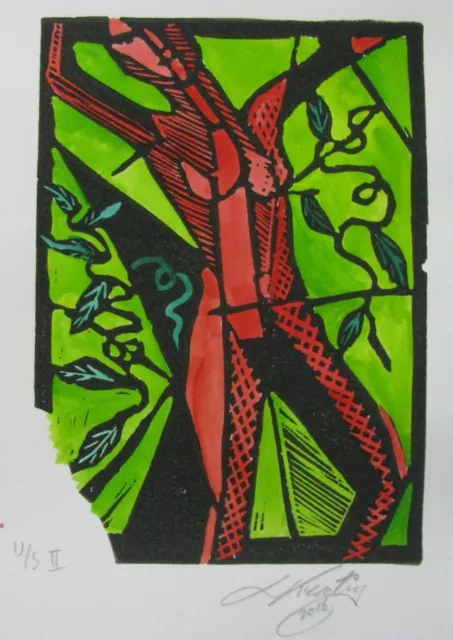 Lynn Keating Australian Ink Linocut "Red Female Athletic" Ltd Ed 2016