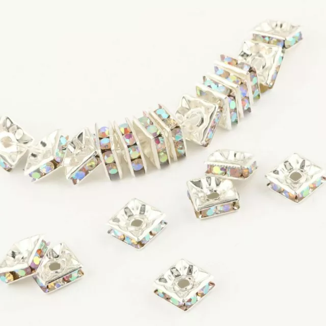 Rhinestone Rondelles Spacer Beads - Crystal Square Bead DIY Jewelry 50/100 pcs