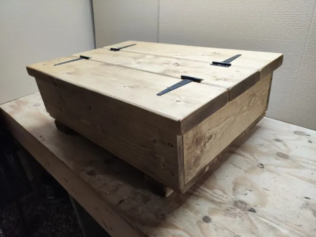 90cm Storage chest coffee table. Rustic solid pine wood Handmade English Oak wax