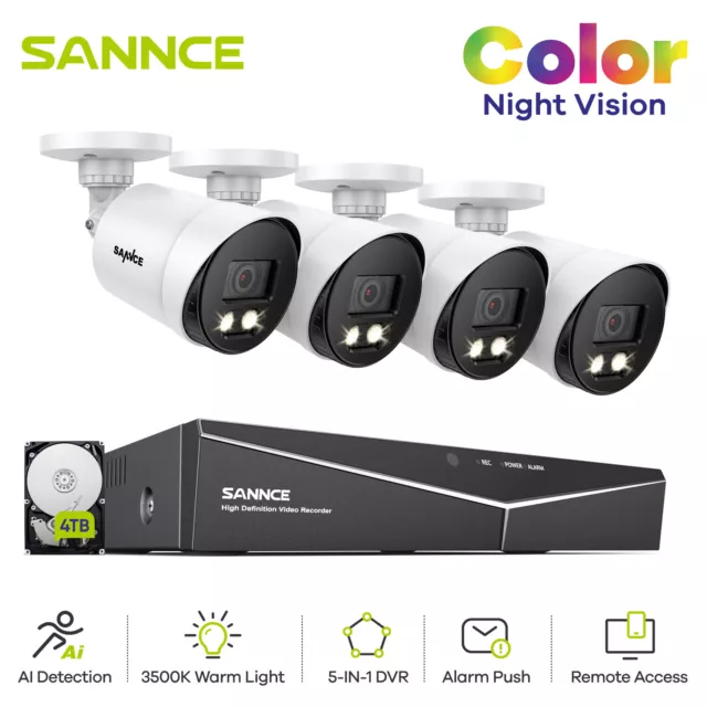 1080P SANNCE Color Night Vision CCTV Camera System 4CH H.264+ 5IN1 DVR Security