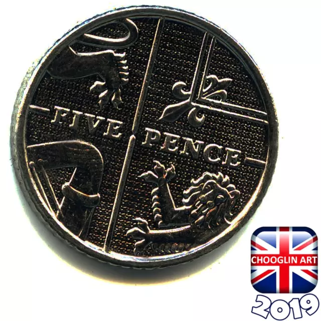 A BRITISH 2019 ELIZABETH II FIVE PENCE 5p coin, 5 Years Old!