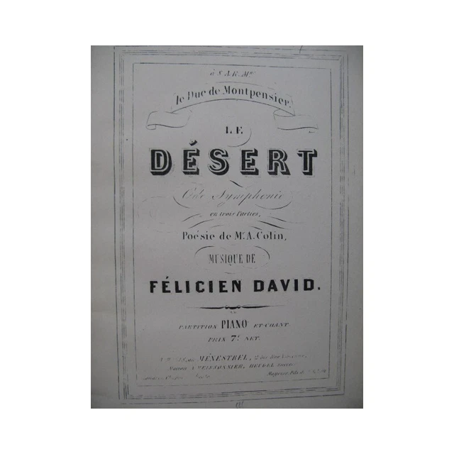 DAVID Félicien Le Désert Opéra Chant Piano XIXe