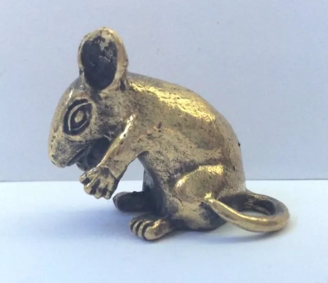 Statuette RAT RONGEUR SOURIS figurine en laiton amulette Cambodge Asie a45