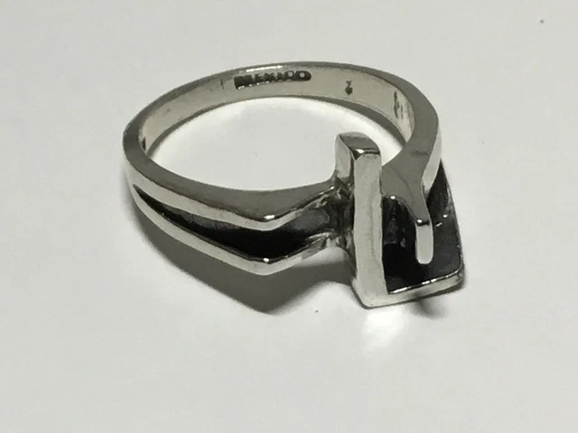 Taxco Modernist 925 Sterling Silver "L" Brand Ring Size 8
