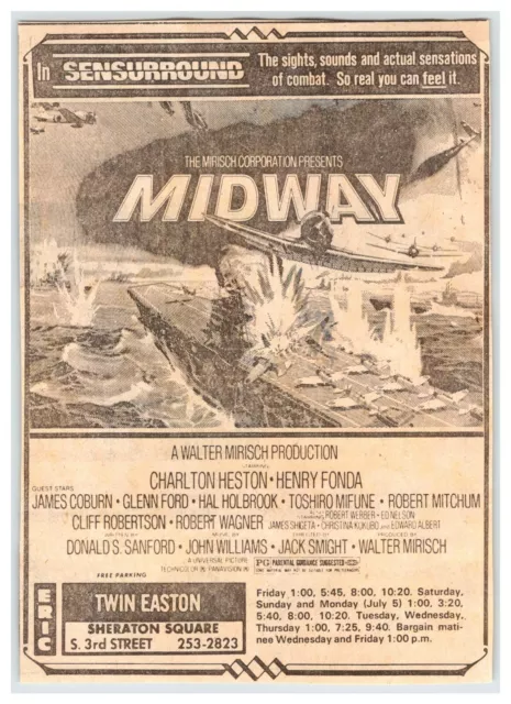 1976 MIDWAY MOVIE AD Twin Easton Pennsylvania Vtg 5"X7" Newspaper Clipping 266