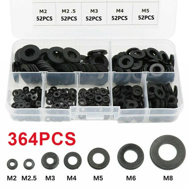 Multi Size Schwarz Nylon Flach Unterlegscheiben Kit mit Kunststoff Aufbewahrungs