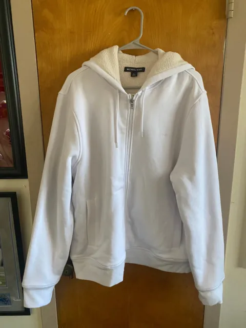 Michael Kors Mens White Warm Soft Sherpa Fleece Zip Up New Hoodie Jacket XL
