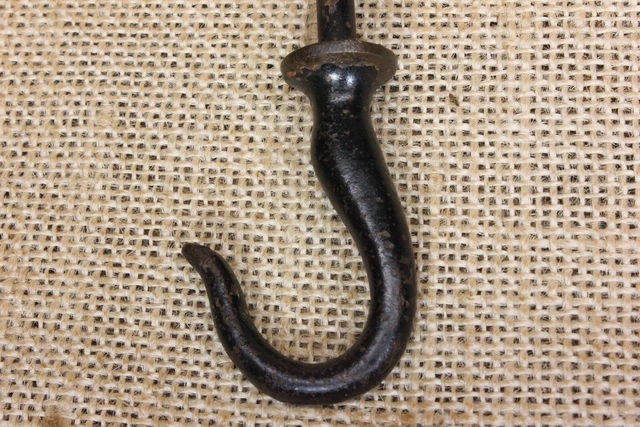 old Plant hook oil lamp fish serpent small 1 7/8" rustic cast iron vintage paint 4