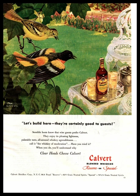 1947 Calvert Blended Whisky Baltimore Oriole Patio Furniture Tom Lovell Print Ad