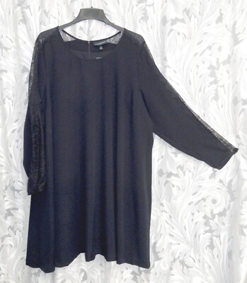 Lane Bryant Very Black Crepe/Lace Knee Length Shift Fit & Flare Dress~26/28~New