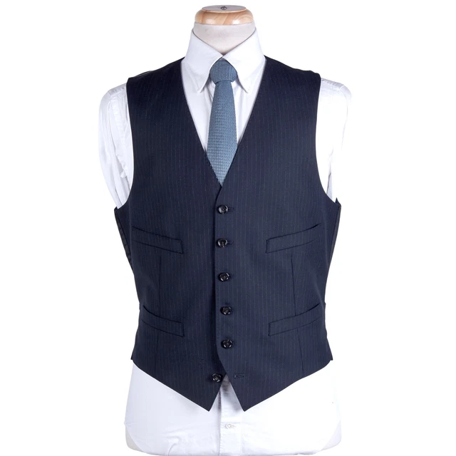 J Girocollo Gilet Uomo 40R Blu Navy Gessato Loro Piana Lana 6-Button Gilet 2