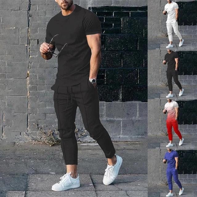 Uomo Tuta da Ginnastica 2 Pezzi Completo Tuta Casual Jogging Abiti Atletico Set