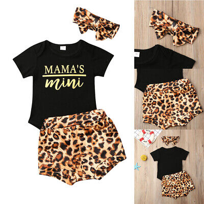 Infant Baby Girl Clothes Leopard Romper Bodysuit Pants Headband Outfits Set