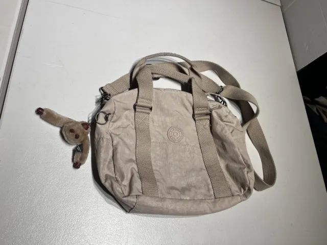 Kipling Taupe Beige Brown Crossbody Hand Bag Purse With Velma Monkey Keychain