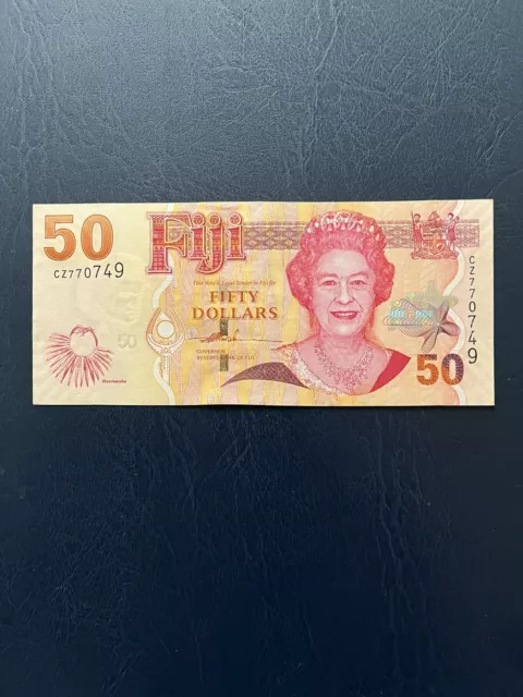 Fiji Dollar 50 Denomination Bank Note Featuring Queen Elizabeth The 2nd.
