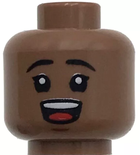 Lego New Medium Brown Minifigure Head Dual Sided Black Eyebrows Female Smile