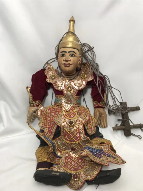 Burmese Asian Puppet Marionette Carved Wood Hand Painted Puppet Royal L5 2