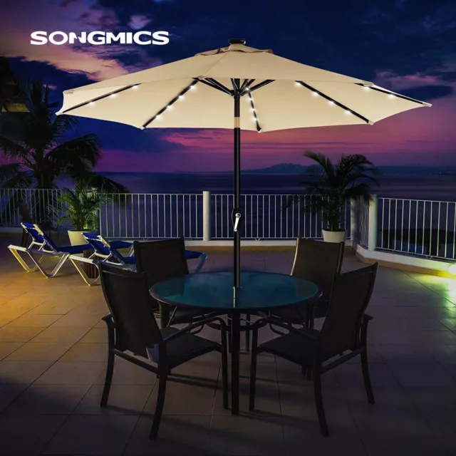 Songmics 3m LED Solar Lighted Outdoor Patio Umbrella Beige