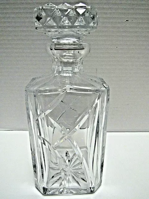 Vtg Gorgeous Crystal Glass Whiskey Decanter  & Bottle Stopper 9"  Ex Condition