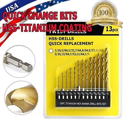 13pc Hex Shank Titanium Drill Bit Set (Quick Change)