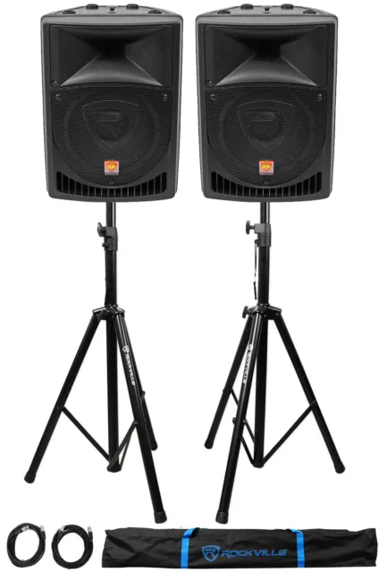 Pair Rockville Power Gig RPG8 8" Powered Active 800 Watt 2-Way DJ PA Speakers