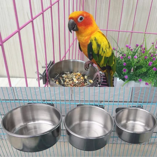 Pet Hanging Bowl Stainless Steel Dog &Cat Feeding Food Bird Water Dish CagFRFR