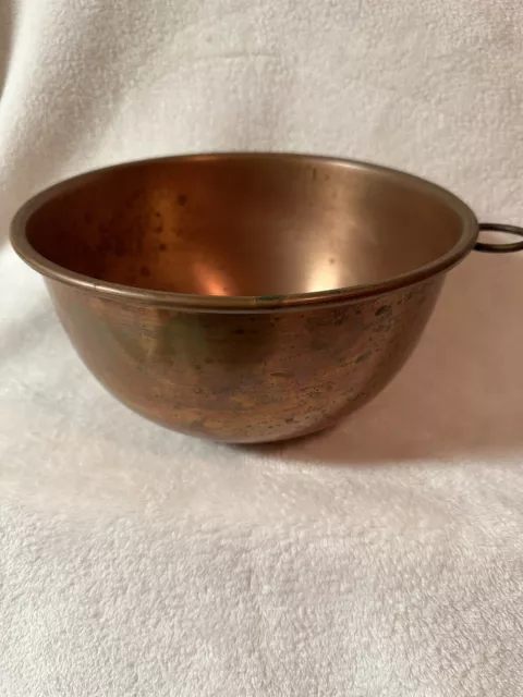 Vintage 7” Solid Flat Bottom Copper Mixing Bowl With Single Brass Ring