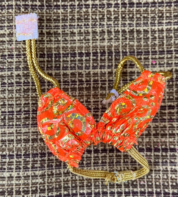 1996 Hula Hair Barbie ORANGE & GOLD SWIMSUIT BIKINI TOP #17047