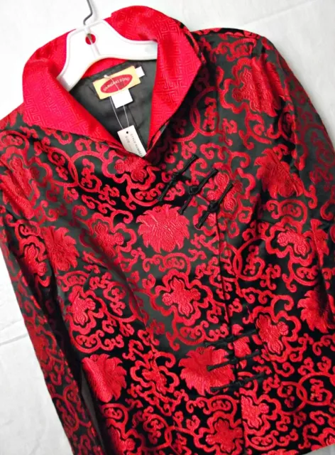 GORGEOUS NEW TAGS Shanghai Soho Womens 100% Silk Chinese Jacket Red Black Med-Lg