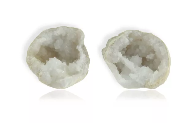 Budawi® Cracked Calcit Geoden Hälften gebrochen Quarzdruse mit weißen Kristallen