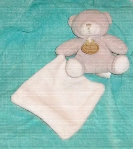 Mai23 - Doudou ours gris et mouchoir blanc Doudou et Compagnie 9 cm en TTBE