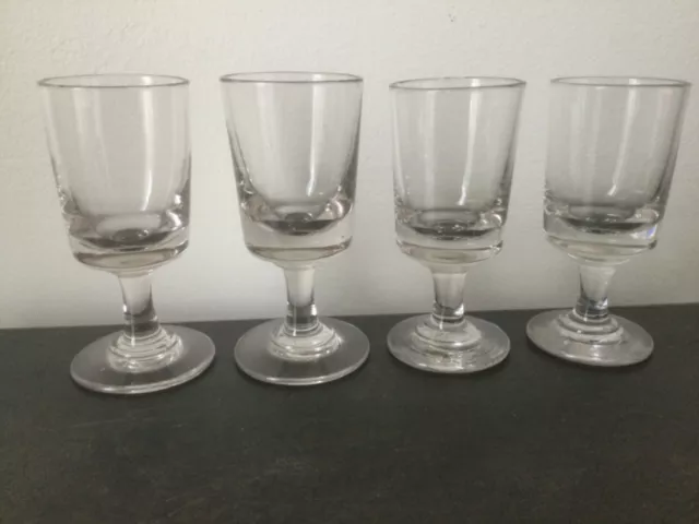 4 ANCIENS PETITS VERRES à PIED de BISTROT / VERRE SOUFFLÉ XIXÈ / VIERZON 12cm