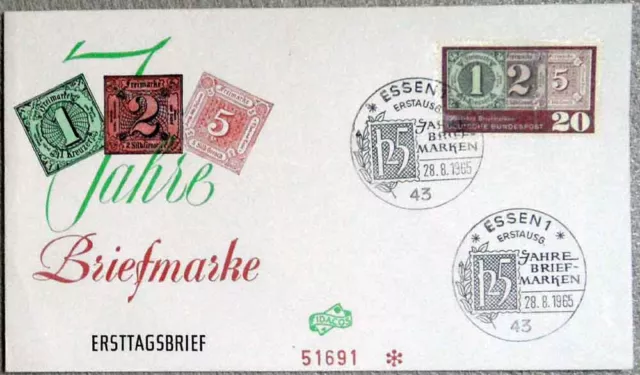 Jubiläumsbrief Deutsche Bundespost 1965, 125 Jahre Briefmarken, Mi 482