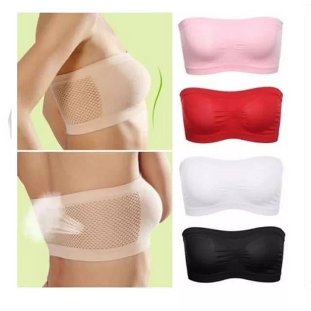 Plus Size Strapless Bra Bandeau Tube Removable Padded Top Stretch