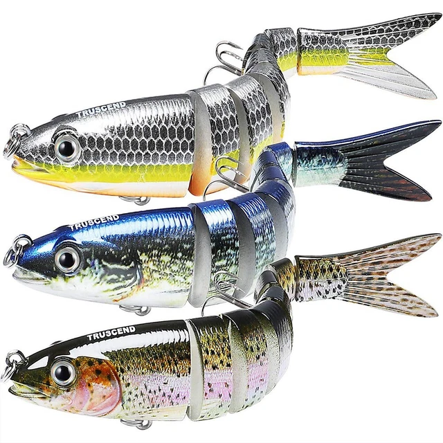 Splihome Appât de Pêche pour Perche Brochet Double Couleur Multi-Joint Queue de Poisson 15cm Trois Bandes en Boîte