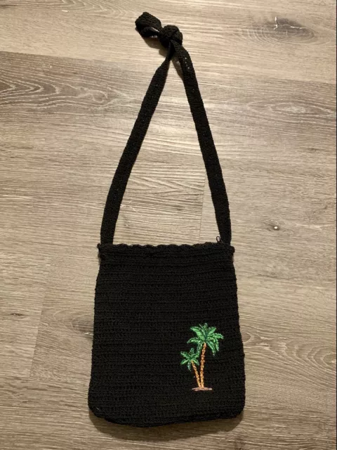 Island Waves Women Crossbody Purse Small Travel Bag Black Palm Trees