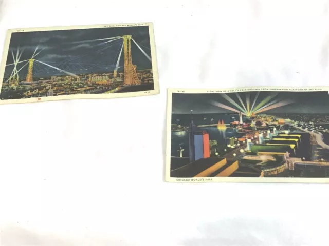 2 - Chicago Century of Progress Postcards, color, Night View & Sky Ride