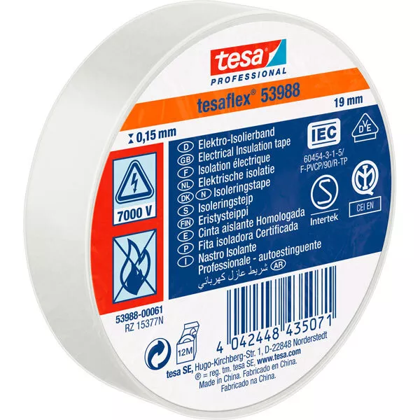 Tesa 53988 Professionnel PVC Électrique Isolation Bande 19mm X 25m - Blanc