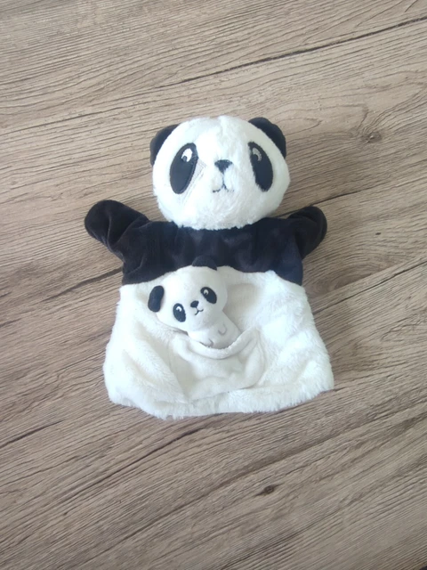 Doudou marionnette panda maman bébé poche Simba Toys blanc noir