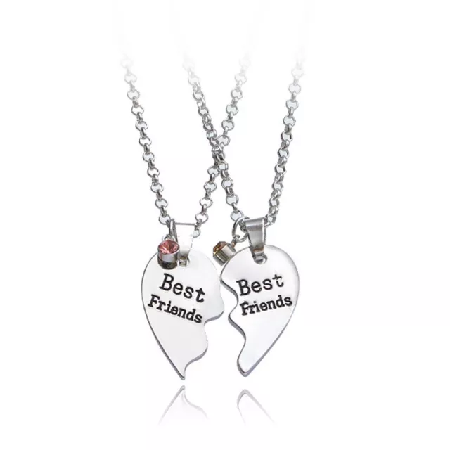 Silver Broken Heart Best Friend Pendant 2 Pcs Friendship Necklace Chain Gift