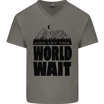 Mountain World Wait Hiking Trekking Walking Mens V-Neck Cotton T-Shirt