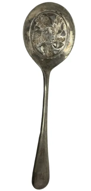 Antique Vintage Leonard Silverplate Slotted Vegetable Serving Spoon Acorn Italy